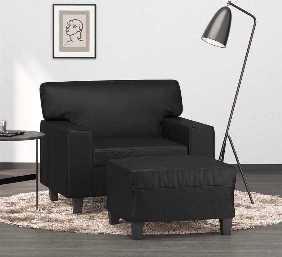 VidaXL -Fauteuil-met-voetenbank-60-cm-kunstleer-zwart - Foto 3