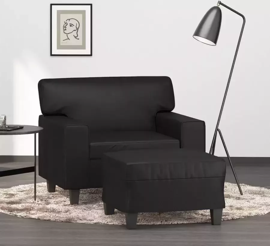 VidaXL Fauteuil met voetenbank 60 cm kunstleer zwart - Foto 2