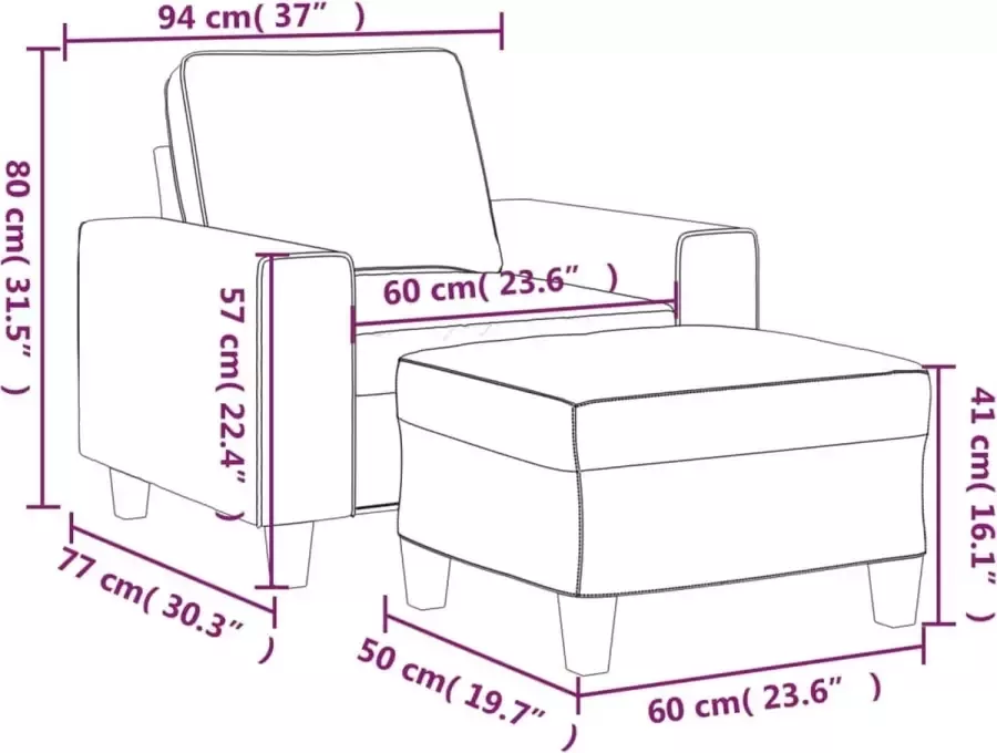 VidaXL Fauteuil met voetenbank 60 cm microvezelstof taupe