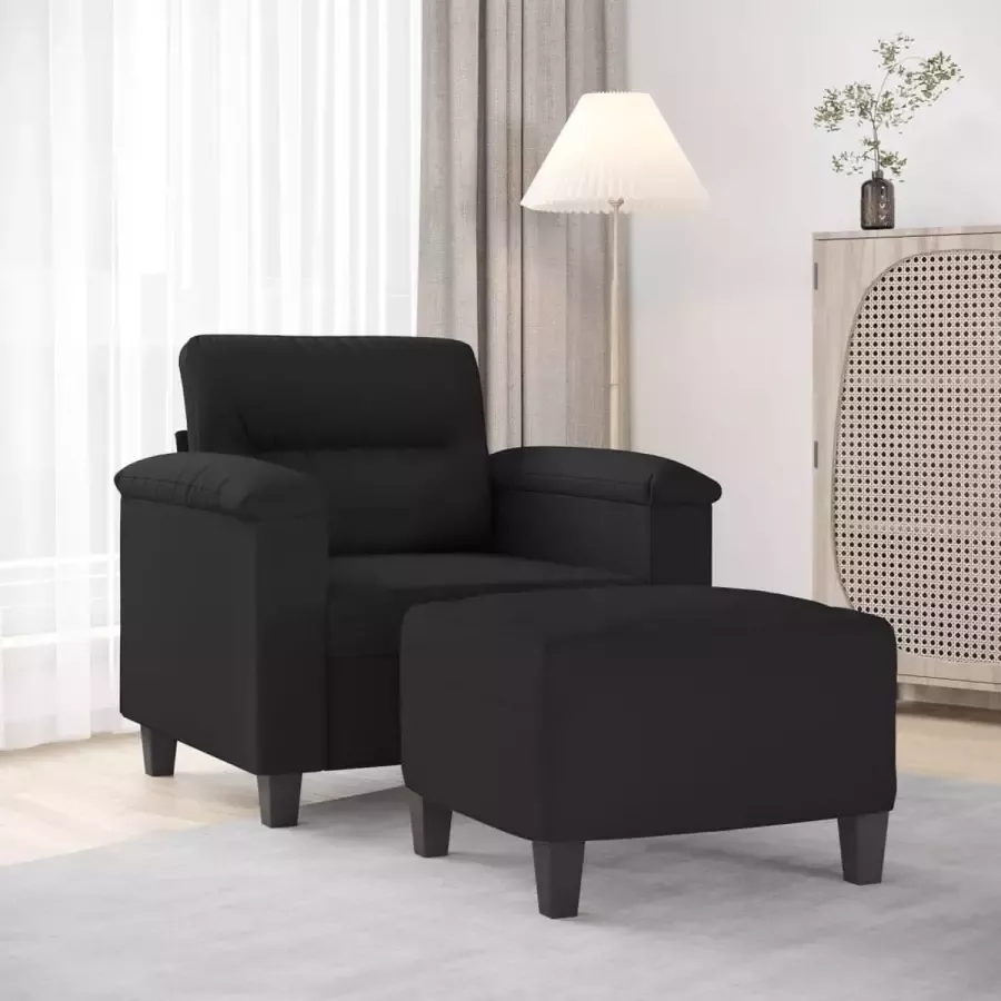 VidaXL Fauteuil met voetenbank 60 cm microvezelstof zwart