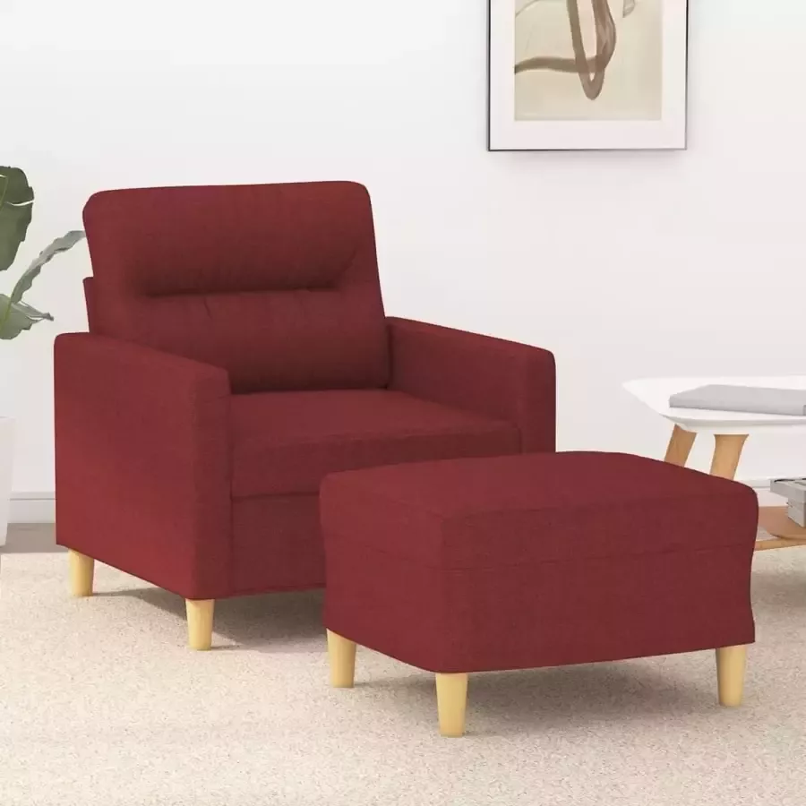 VIDAXL Fauteuil met voetenbank 60 cm stof wijnrood