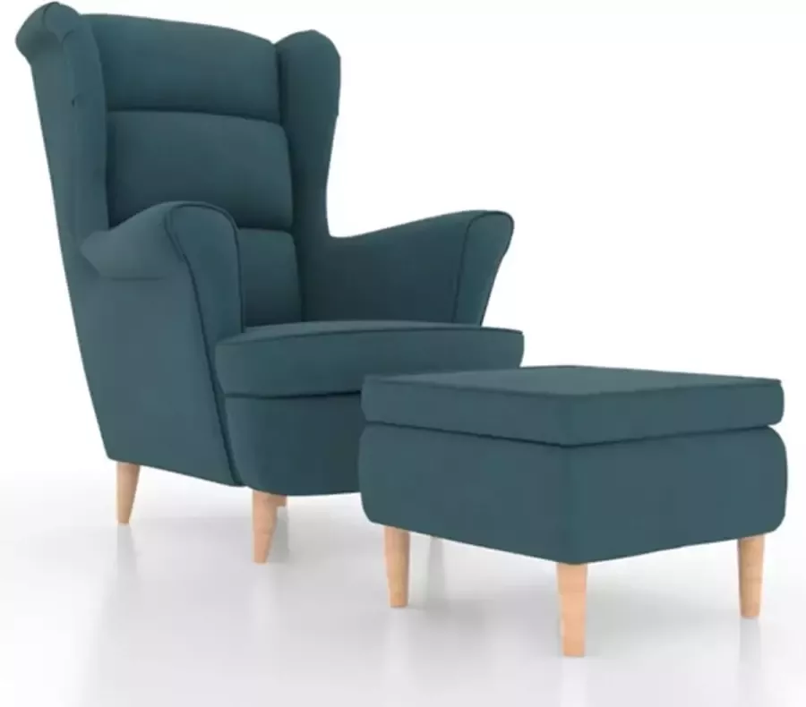 VIDAXL Fauteuil met voetenbank fluweel blauw - Foto 2