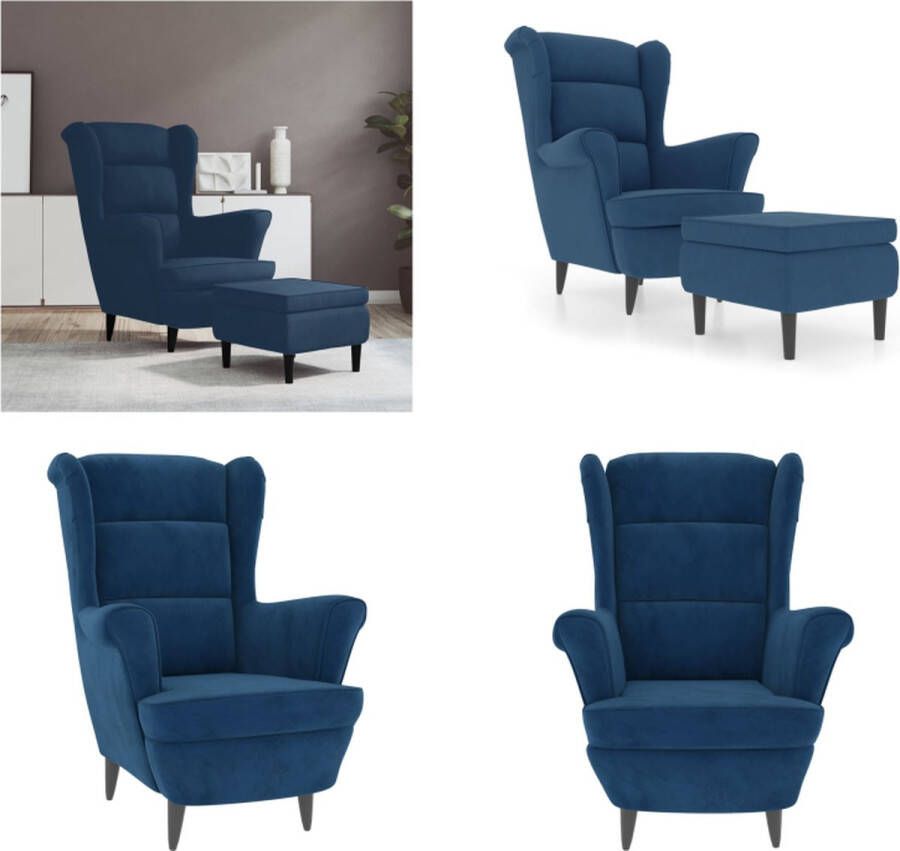 vidaXL Fauteuil met voetenbank fluweel blauw Armstoel Armstoelen Fauteuil Ruststoel