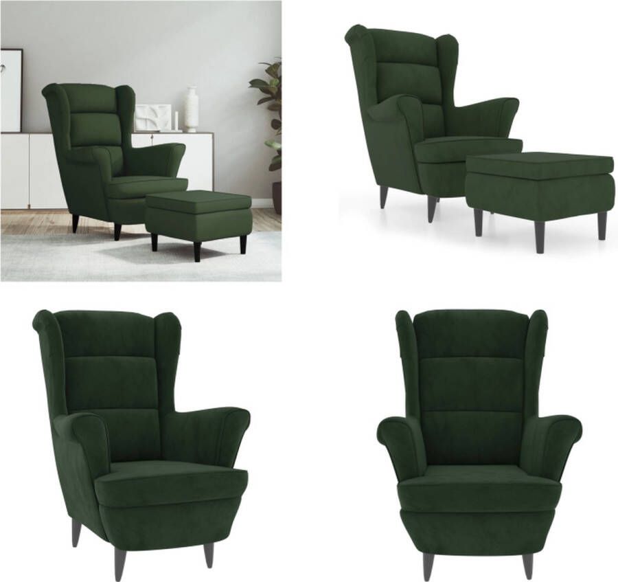 VidaXL Fauteuil met voetenbank fluweel donkergroen Armstoel Armstoelen Fauteuil Ruststoel