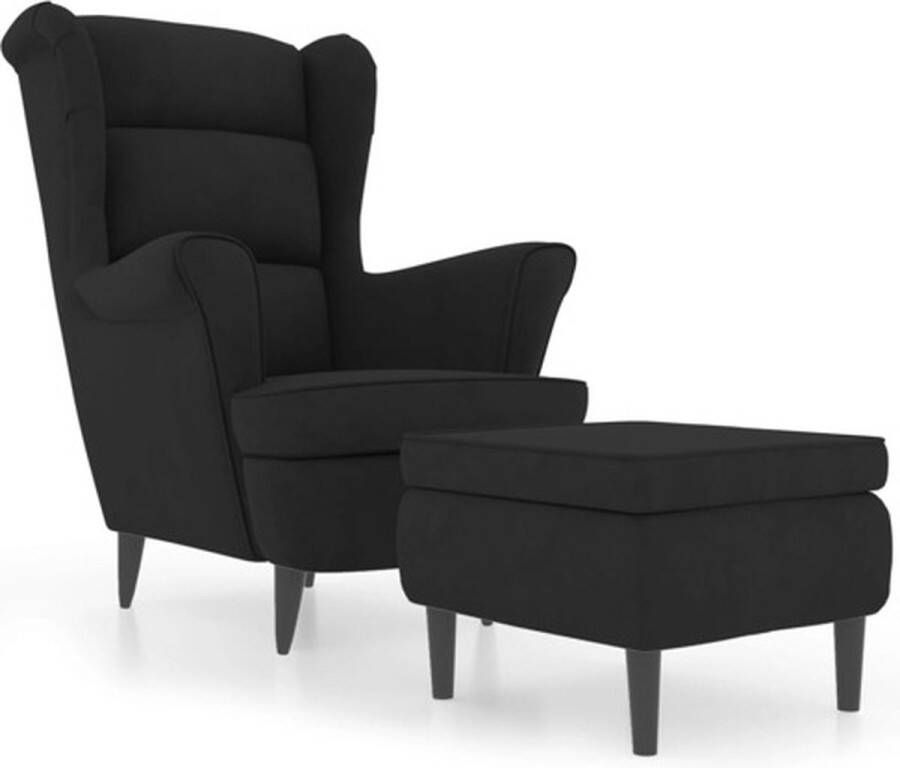 VidaXL Fauteuil met voetenbank Fluweel Zwart Fauteuil Relaxstoel Stoel Zitzak Woonkamer Meubilair