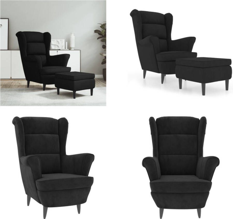VidaXL Fauteuil met voetenbank fluweel zwart Armstoel Armstoelen Fauteuil Ruststoel - Foto 2