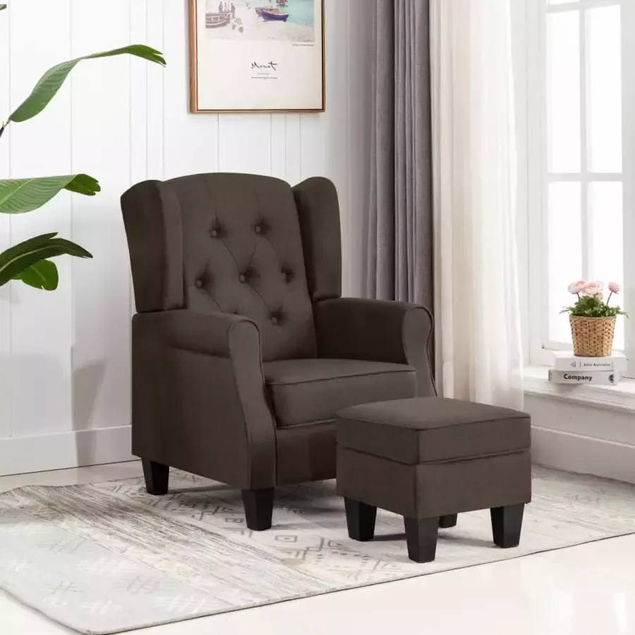 VidaXL Fauteuil met voetenbank stof bruin