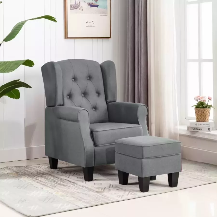 VidaXL Fauteuil met voetenbank stof lichtgrijs