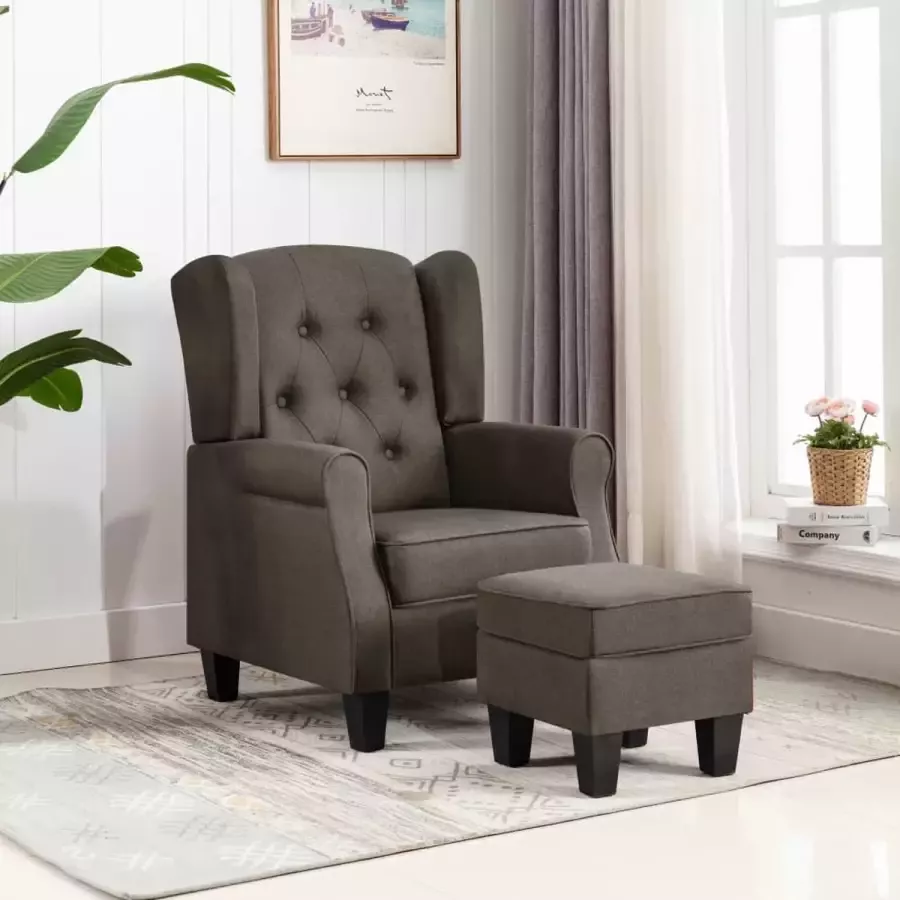 VidaXL Fauteuil met voetenbank stof taupe