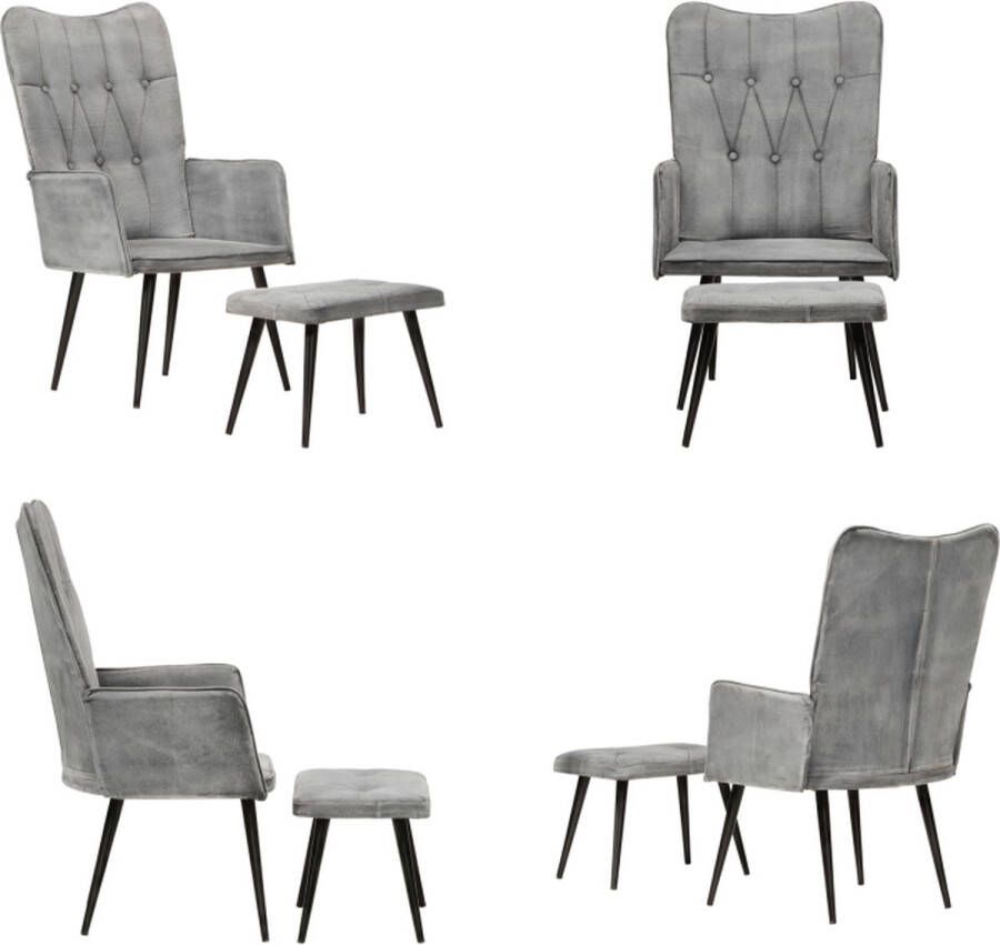 VidaXL Fauteuil met voetenbank vintage stijl canvas grijs Fauteuil Fauteuils Armstoel Zetel