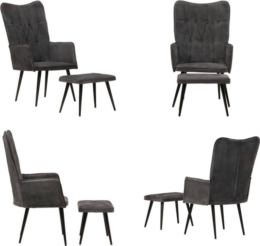 VidaXL Fauteuil met voetenbank vintage stijl canvas zwart Fauteuil Fauteuils Armstoel Zetel