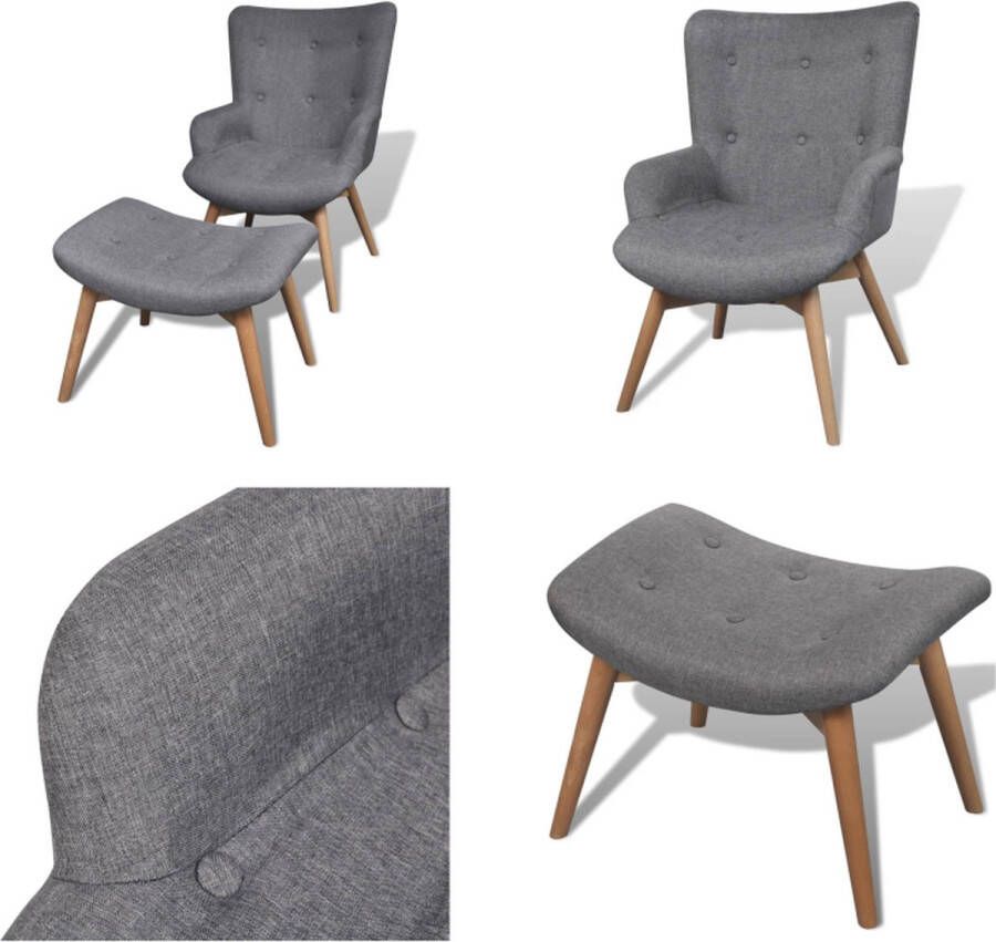 VidaXL Fauteuil met voetenbankje grijs stof Fauteuils Stoel Stoelen