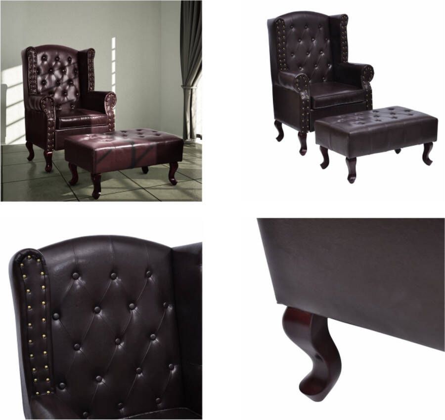 VidaXL Fauteuil met voetenbankje kunstleer donkerbruin Fauteuil Fauteuils Armstoel Armstoelen