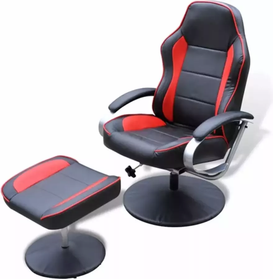 VidaXL Tv-fauteuil met voetensteun verstelbaar kunstleer zwart rood - Foto 1