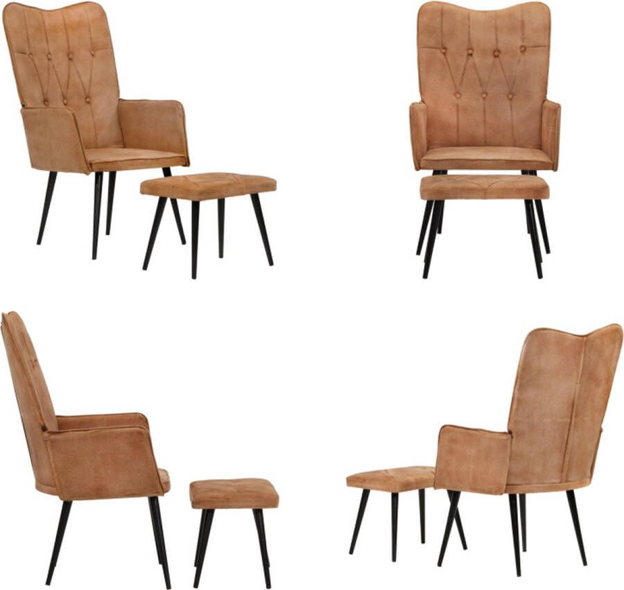 VidaXL Fauteuil met voetensteun canvas bruin Fauteuil Fauteuils Armstoel Zetel