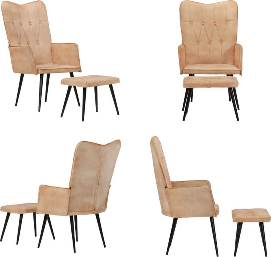 VidaXL Fauteuil met voetensteun canvas crèmekleurig Fauteuil Fauteuils Armstoel Zetel