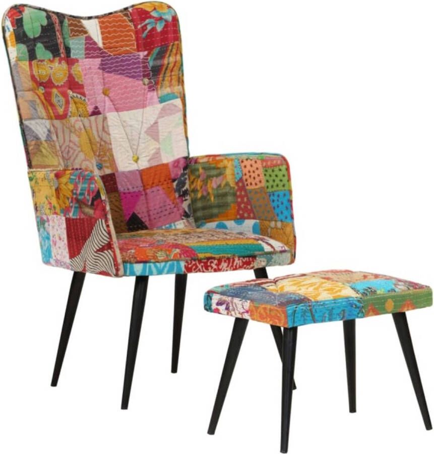 VidaXL Fauteuil met voetensteun patchwork canvas meerkleurig - Foto 2