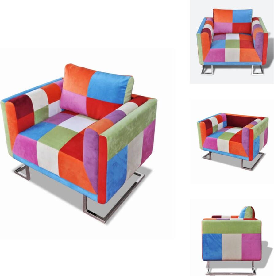 VidaXL Fauteuils Stoel Stoelen Fauteuil met patchwork ontwerp en verchroomde poten kubus stof - Foto 2