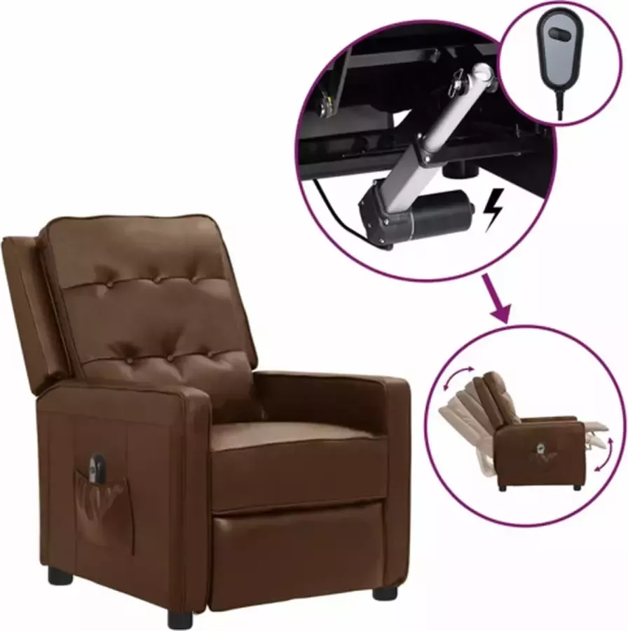 VidaXL Fauteuil verstelbaar elektrisch glanzend kunstleer bruin