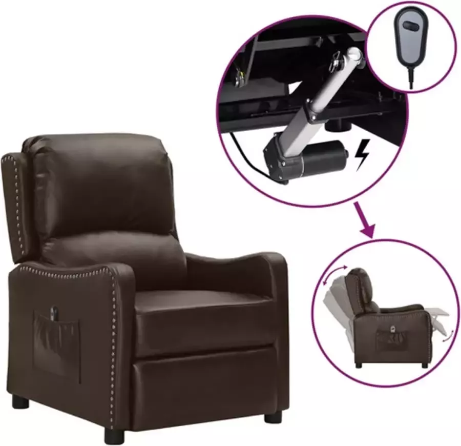 VidaXL Fauteuil verstelbaar elektrisch glanzend kunstleer bruin - Foto 2