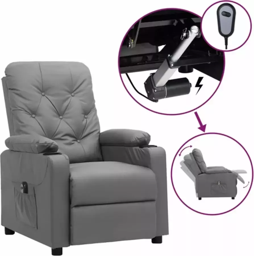 VidaXL Fauteuil verstelbaar elektrisch kunstleer grijs - Foto 3