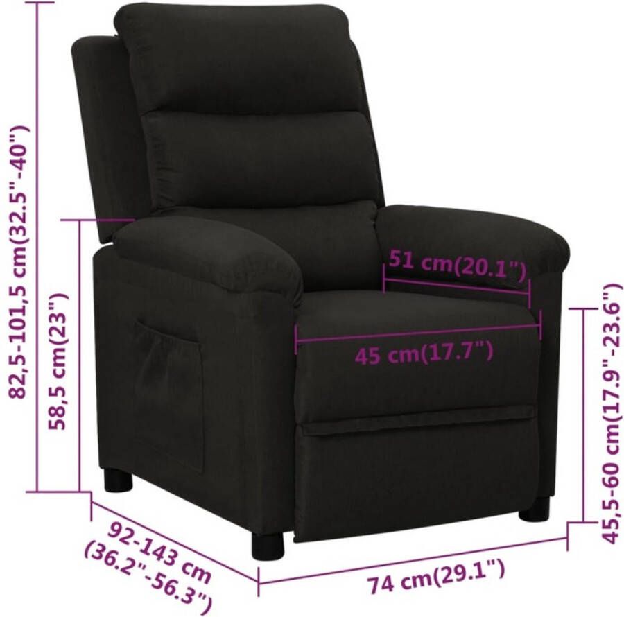 VidaXL Fauteuil verstelbaar stof zwart