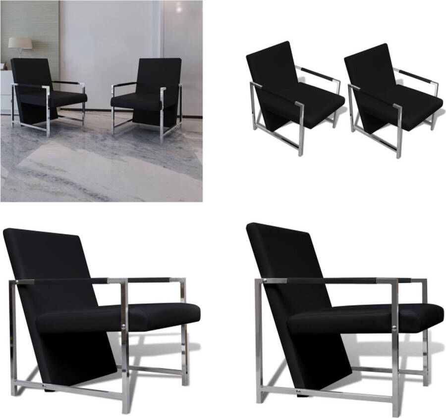 VidaXL Fauteuils 2 st met chroom frame kunstleer zwart Fauteuils Stoel Stoelen - Foto 2
