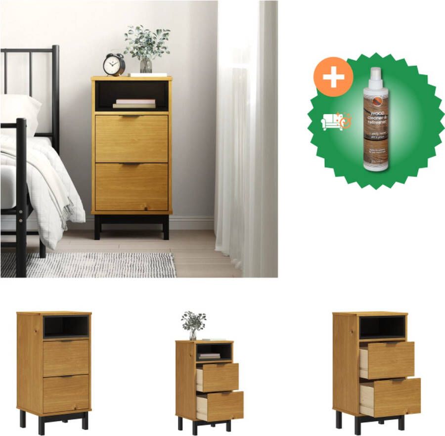 VidaXL FLAM Houten Nachtkastje 40 x 35 x 80 cm Grenenhout 2 lades Eikenkleur Kast Inclusief Houtreiniger en verfrisser