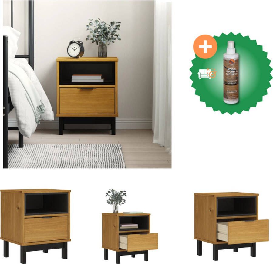 VidaXL FLAM Nachtkastje 40x35x50 cm Massief grenenhout Eikenkleurige afwerking Kast Inclusief Houtreiniger en verfrisser