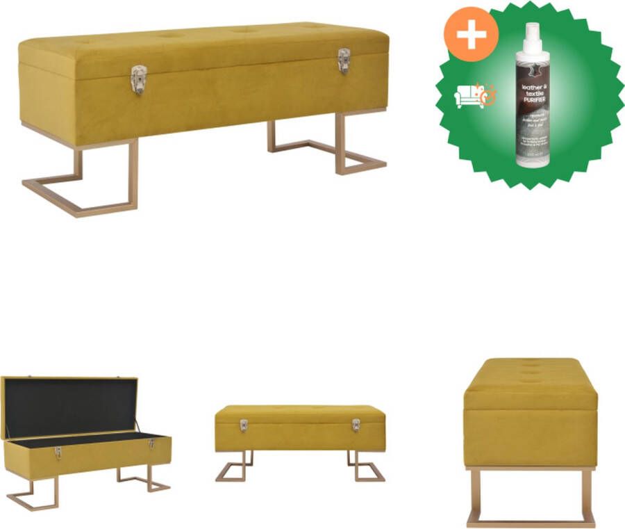 VidaXL Fluweel Bank Mosterd 105 x 40 x 44 cm Met Intern Opbergvak Hocker Inclusief Reiniger