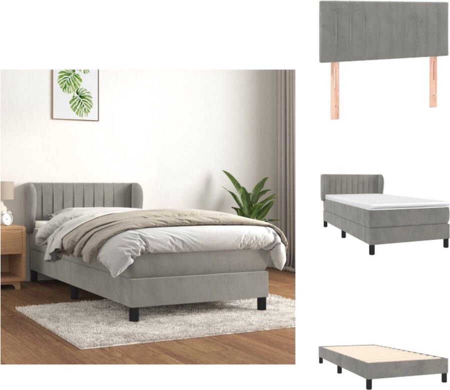 VidaXL Boxspringbed Zacht fluweel Praktisch hoofdbord Pocketvering matras Middelharde ondersteuning Huidvriendelijk topmatras Lichtgrijs 203 x 83 x 78 88 cm 80 x 200 x 20 cm 80 x 200 x 5 cm Bed - Foto 2