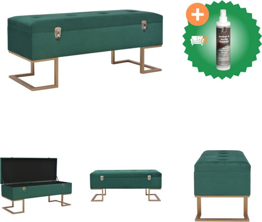 VidaXL Fluwelen Bank Groen 105 x 40 x 44 cm Met Intern Opbergvak Hocker Inclusief Reiniger
