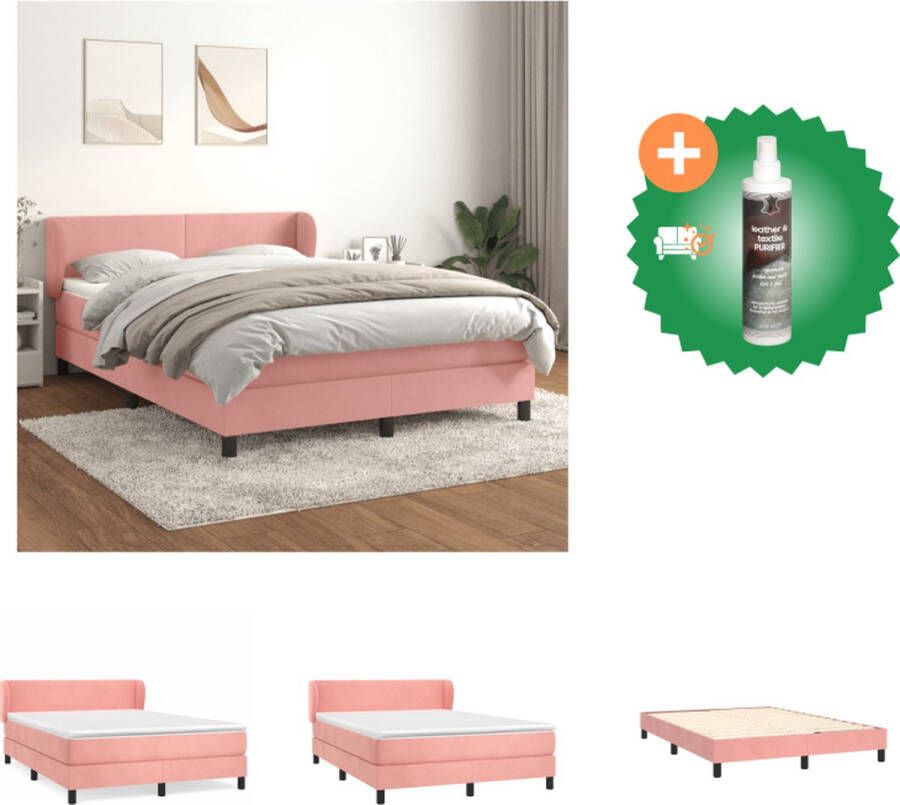 VidaXL Fluwelen Boxspringbed roze 193 x 147 x 78 88 cm pocketvering matras middelharde ondersteuning huidvriendelijk topmatras Bed Inclusief Reiniger