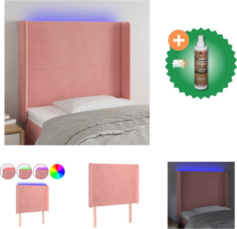 VidaXL Fluwelen Hoofdbord LED Verstelbaar Roze 93x16x118 128 cm Bedonderdeel Inclusief Houtreiniger en verfrisser