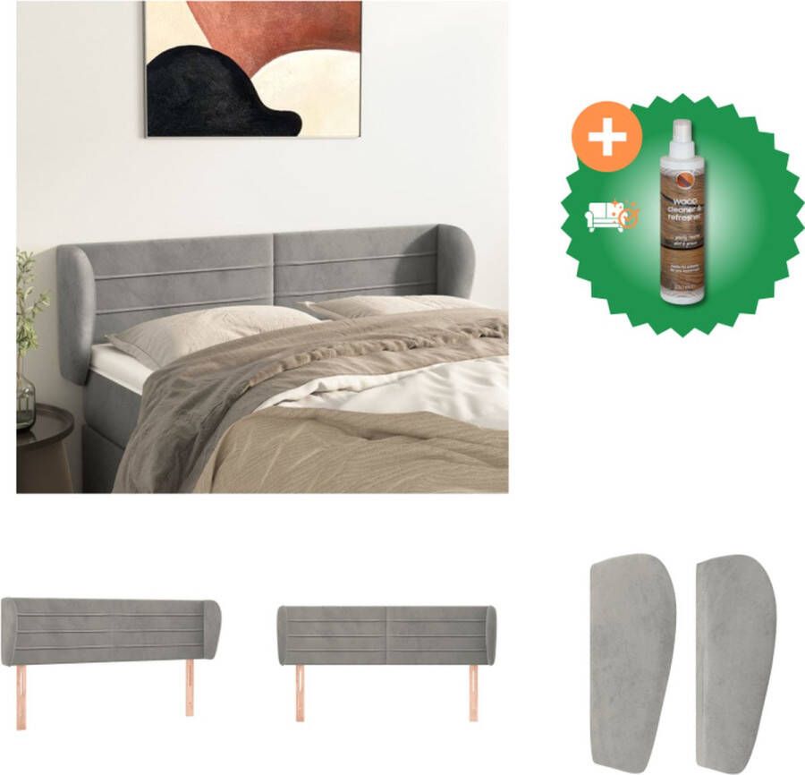 VidaXL Fluwelen Hoofdbord Lichtgrijs 147 x 23 x 78 88 cm Bedonderdeel Inclusief Houtreiniger en verfrisser - Foto 2