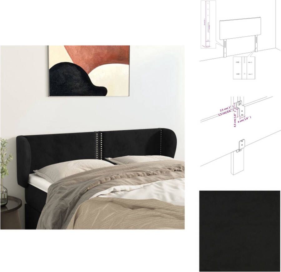 VidaXL Klassiek Hoofdbord Zacht Fluweel Stevige Houten Poten Verstelbare Hoogte Comfortabele Ondersteuning Zwart 147x23x78 88cm Bedonderdeel - Foto 2