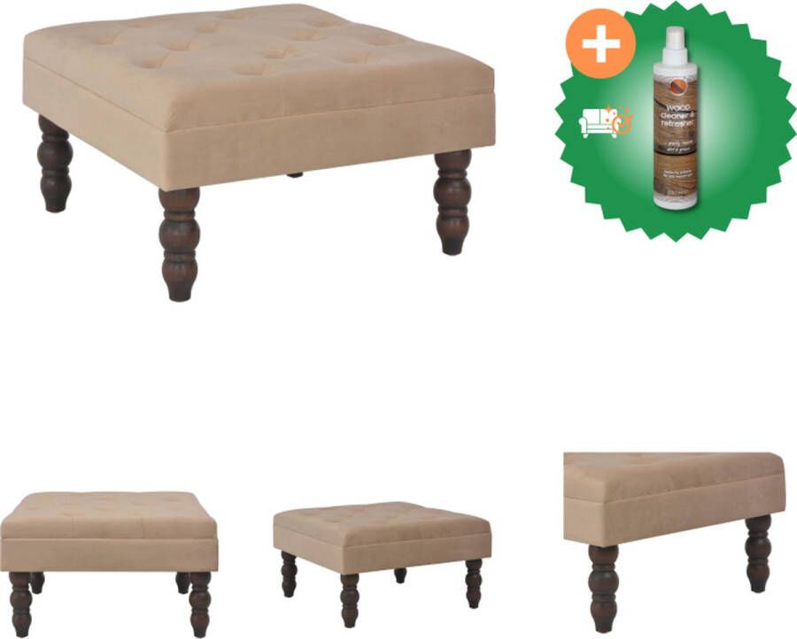 VidaXL Fluwelen Kruk 60 x 60 x 36 cm Beige Met Decoratieve Knoppen Tafel Inclusief Houtreiniger en verfrisser