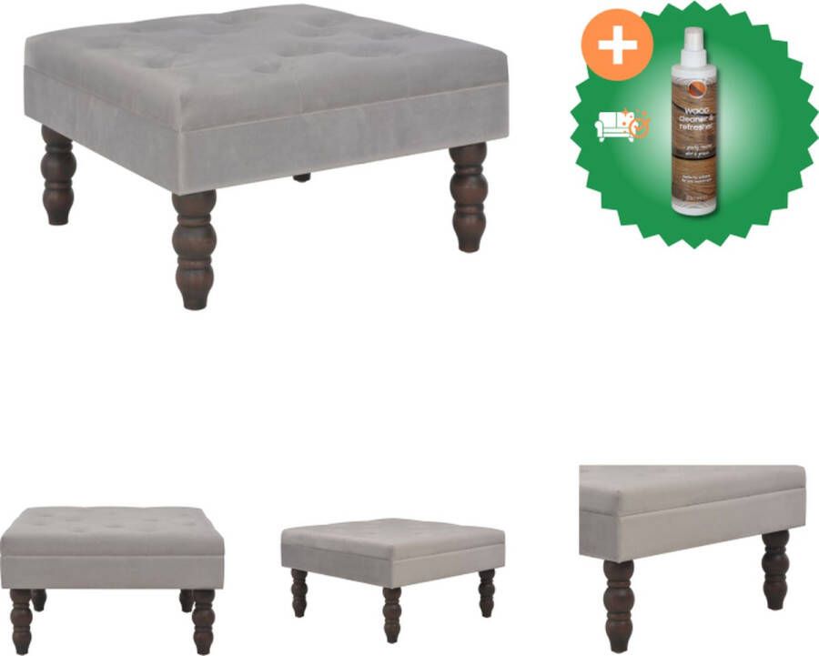 VidaXL Fluwelen kruk grijs 60 x 60 x 36 cm houten poten Tafel Inclusief Houtreiniger en verfrisser