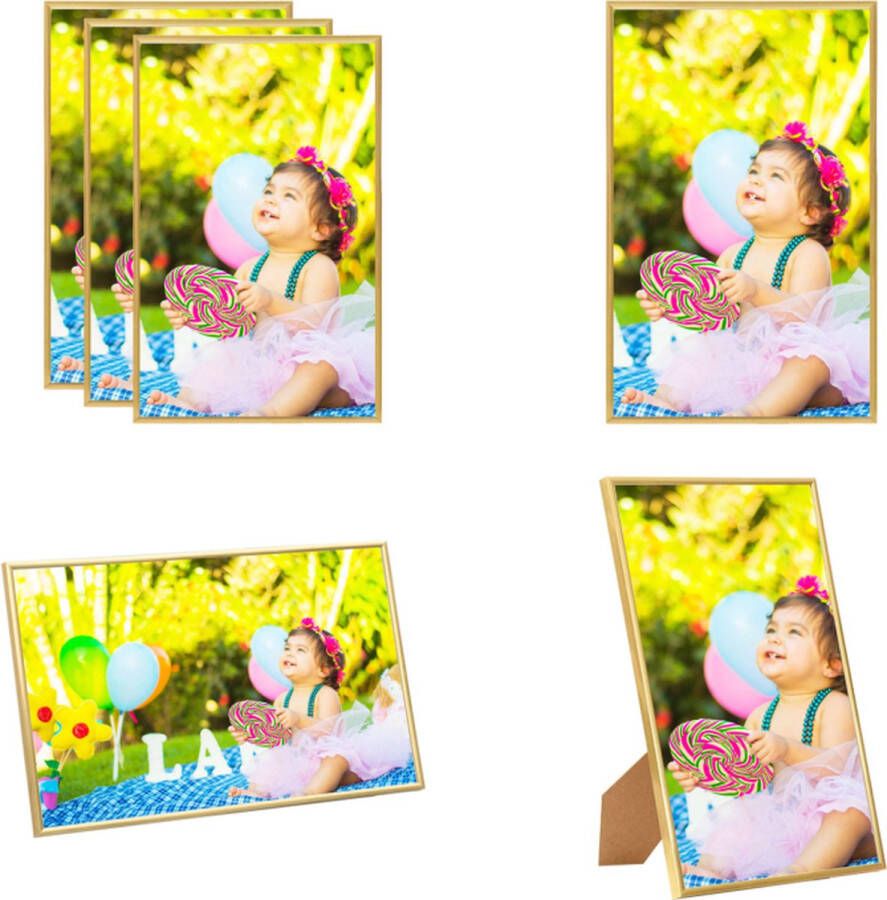 VidaXL Fotolijsten 3 st voor wand of tafel 13x18 cm MDF goudkleurig Fotolijst Fotolijsten Lijst Lijsten