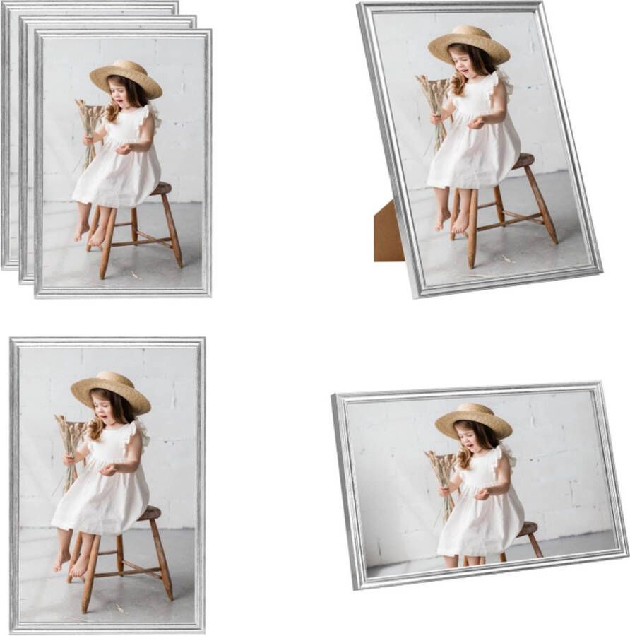 VidaXL Fotolijsten 3 st voor wand of tafel 42x59-4 cm zilver Fotolijst Fotolijsten Lijst Lijsten