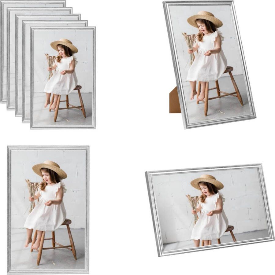 VidaXL Fotolijsten 5 st voor tafel 10x15cm MDF zilverkleurig Fotolijst Fotolijsten Lijst Lijsten