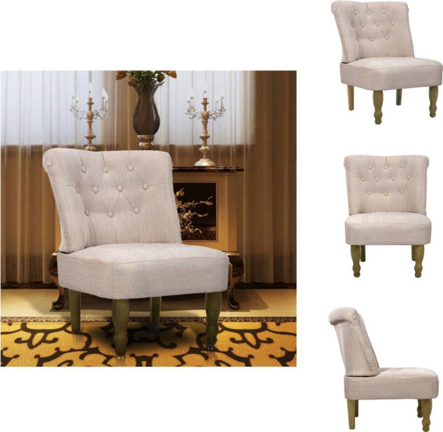 VidaXL Franse stoel Zitting 46x52 cm Crème Polyestermateriaal Massief houten poten Fauteuil - Foto 2