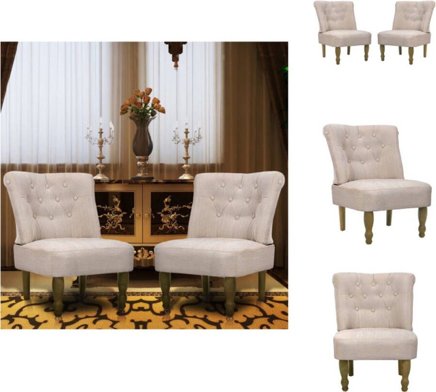 VidaXL Franse stoelenset crème massief houten poten 54x66.5x70cm Fauteuil - Foto 3