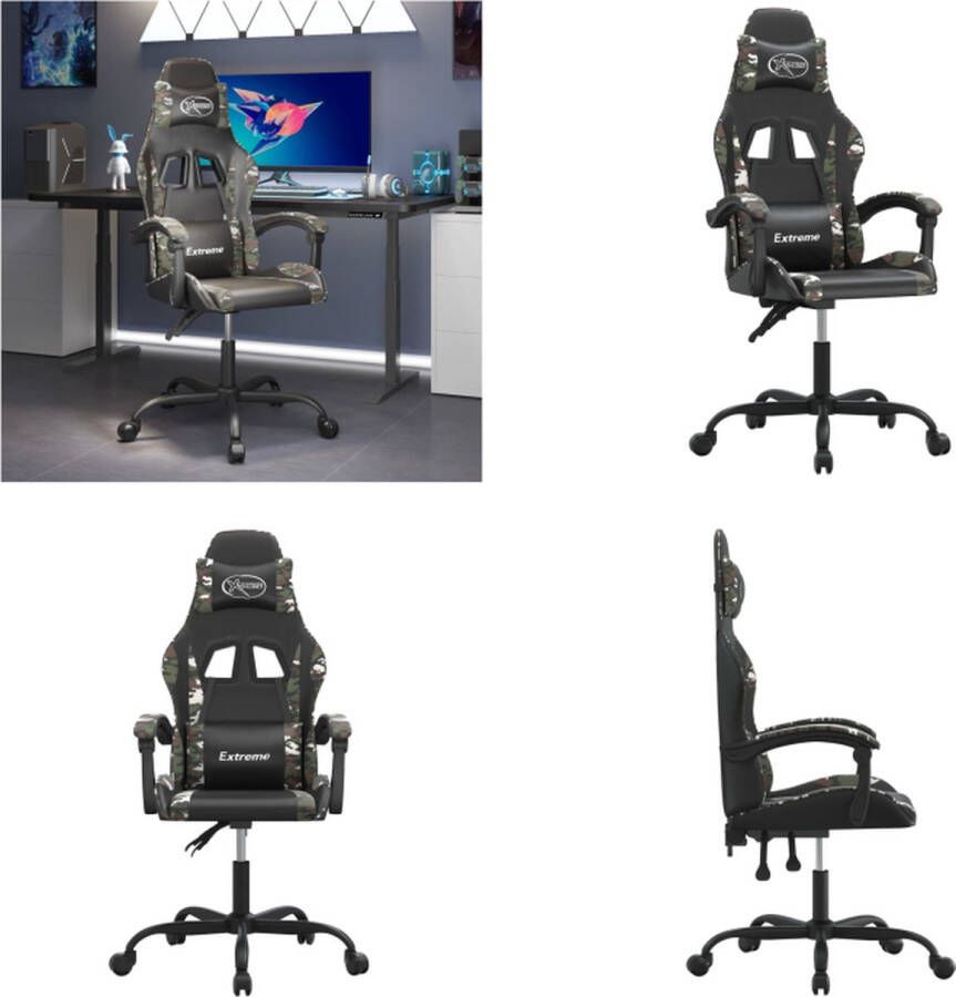 VidaXL Gamestoel draaibaar kunstleer zwart en camouflage Gamingstoel Gamingstoelen Televisiestoel Racingstoel