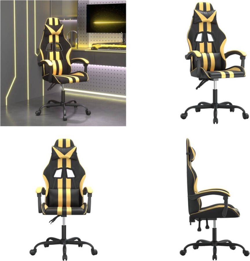 VidaXL Gamestoel draaibaar kunstleer zwart en goudkleurig Gamingstoel Gamingstoelen Televisiestoel Racingstoel