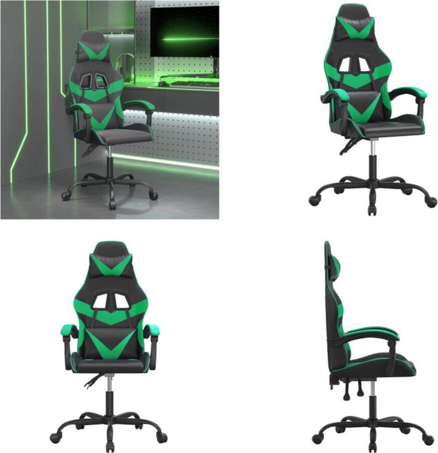VidaXL Gamestoel draaibaar kunstleer zwart en groen Gamingstoel Gamingstoelen Televisiestoel Racingstoel