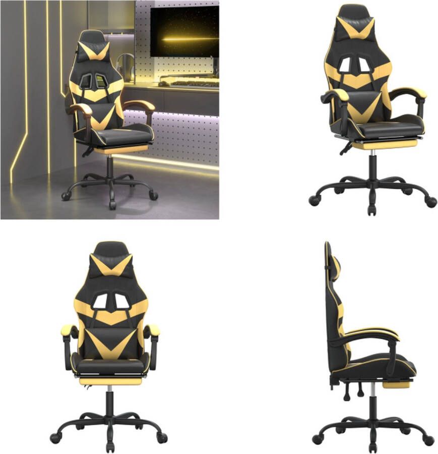 vidaXL Gamestoel draaibaar met voetensteun kunstleer zwart &- goud Gamingstoel Gamingstoelen Televisiestoel Racingstoel