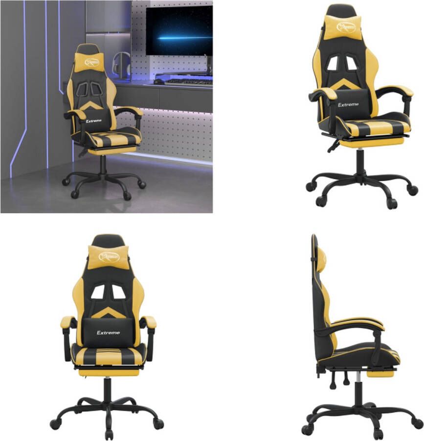 vidaXL Gamestoel draaibaar met voetensteun kunstleer zwart &- goud Gamingstoel Gamingstoelen Televisiestoel Racingstoel