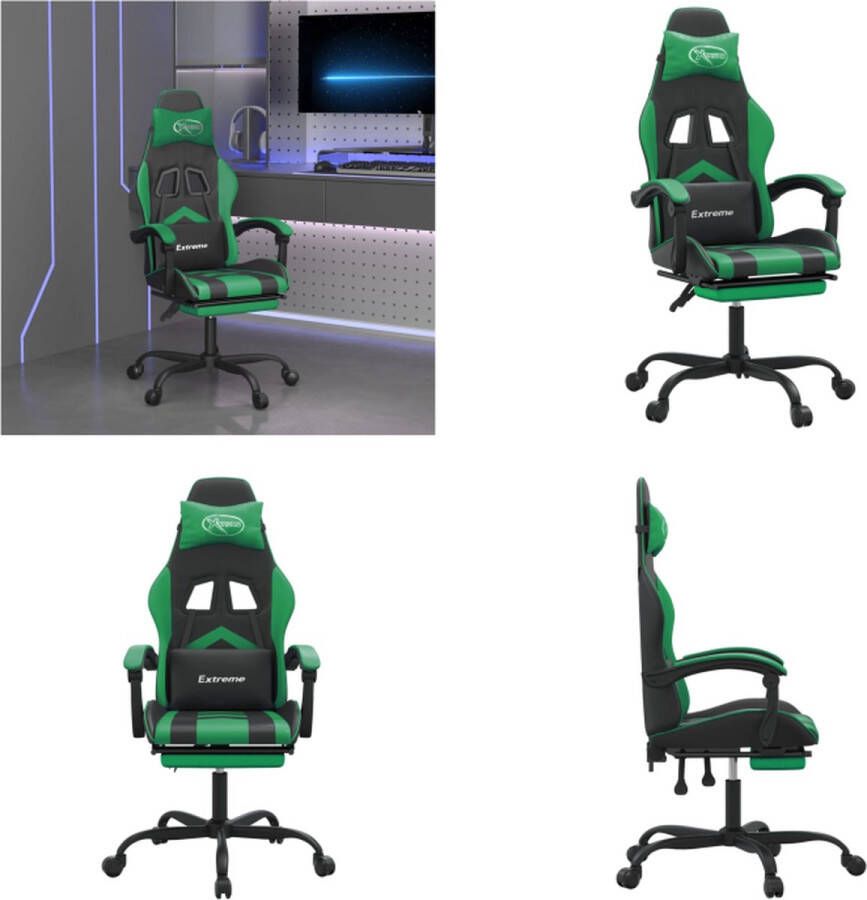 VidaXL Gamestoel draaibaar met voetensteun kunstleer zwart en groen Gamingstoel Gamingstoelen Televisiestoel Racingstoel