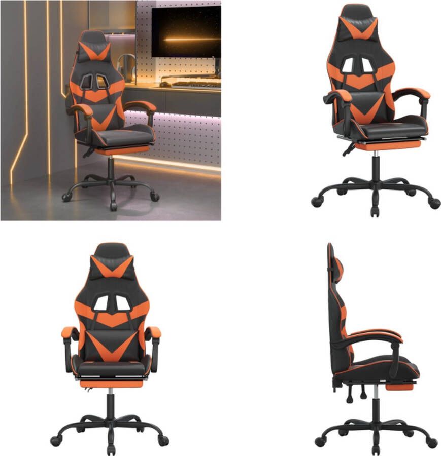 vidaXL Gamestoel draaibaar met voetensteun kunstleer zwart en oranje Gamingstoel Gamingstoelen Televisiestoel Racingstoel